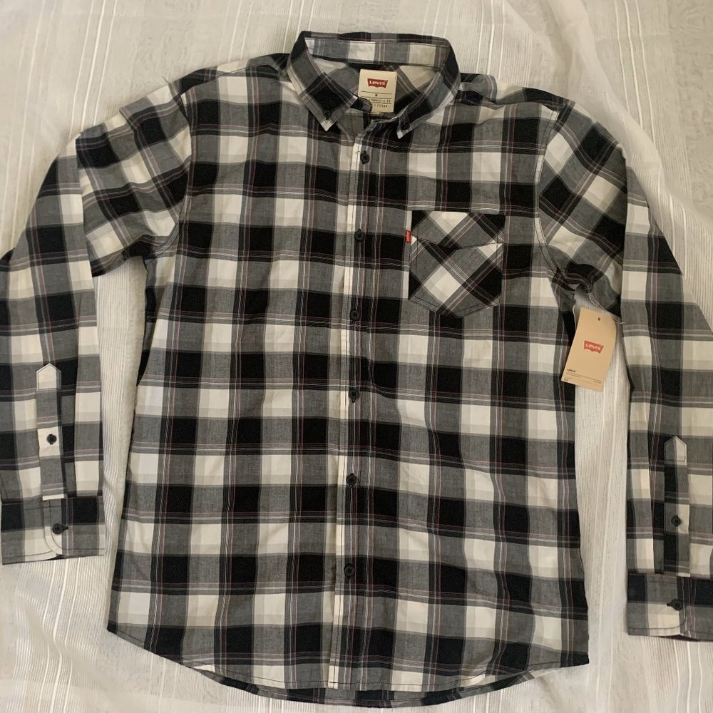 Levi's Men's Size M Button-Front Plaid Long Sleeve Shirt